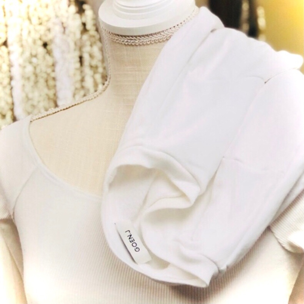 GOEN.J | XS / SP / 4 | White Puffed Sleeve White Cotton Pullover Sweatshirt Top